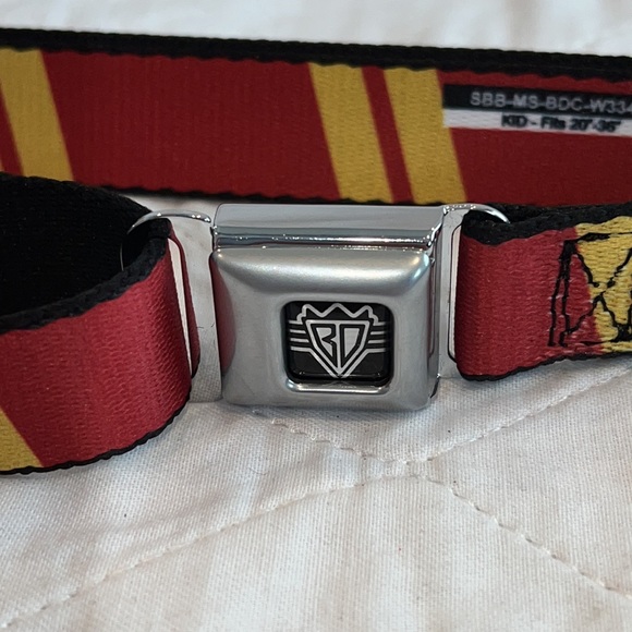 Buckle Down Kids Hash Mark Stripe Double Maroon/Gold Seatbelt Belt NWT - Picture 5 of 10